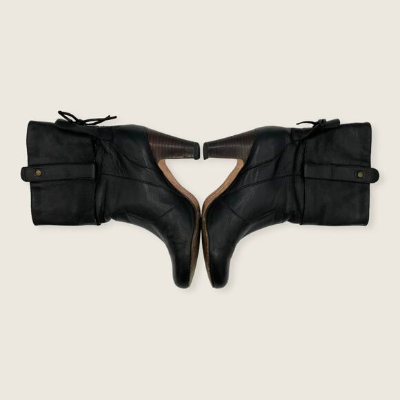 Dolce Vita Black Leather Bow Faux Fold Over 3" Stacked Heel Ankle Boots 6.5 - Picture 5 of 7